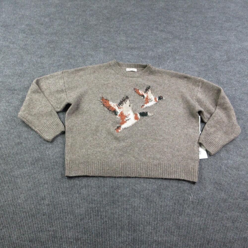 Bailey Rose Sweater Womens M Brown Chunky Crew Neck Pullover Bird Intarsia NWT